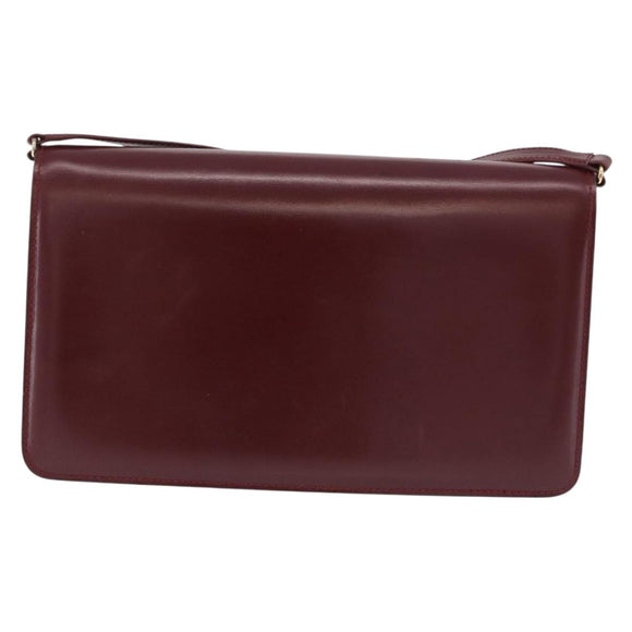 GUCCI Shoulder Bag Leather Bordeaux Gold Auth 191903