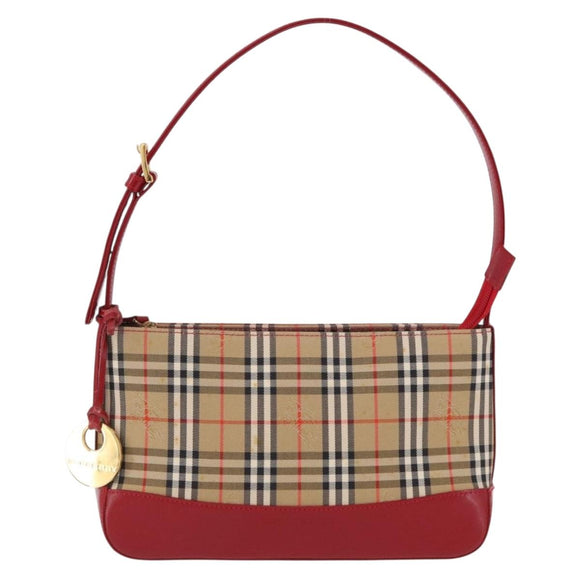 BURBERRY Nova Check Hand Bag Canvas Beige Gold Auth 191905