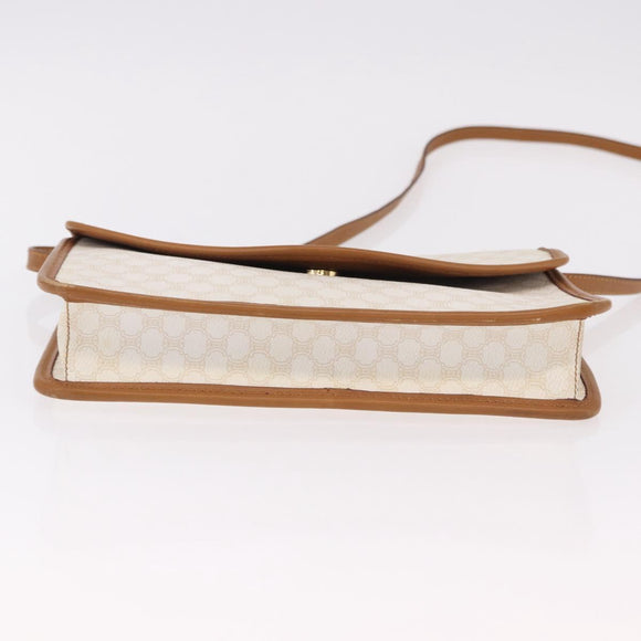 CELINE Macadam Canvas Shoulder Bag PVC White Gold Auth 191906A