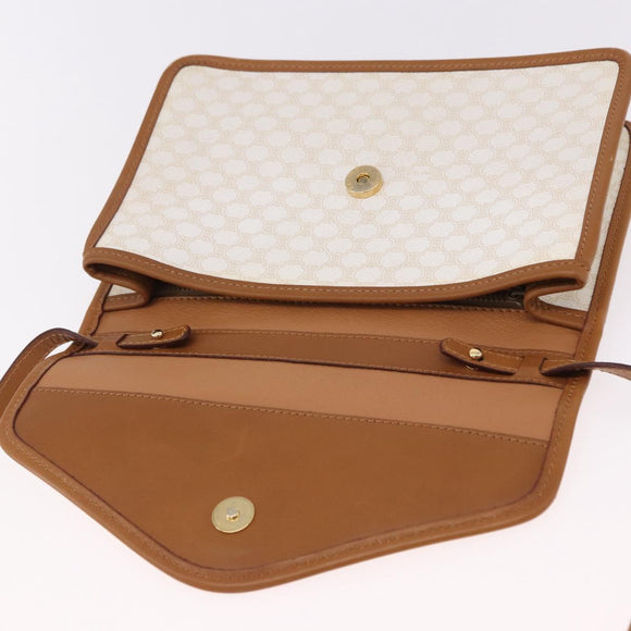 CELINE Macadam Canvas Shoulder Bag PVC White Gold Auth 191906A