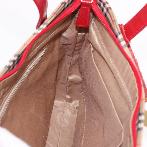 BURBERRY Nova Check Hand Bag Canvas Beige Gold Auth 191907