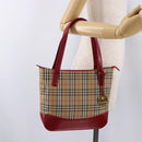 BURBERRY Nova Check Hand Bag Canvas Beige Gold Auth 191907-21