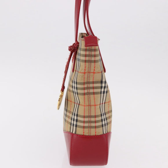 BURBERRY Nova Check Hand Bag Canvas Beige Gold Auth 191907