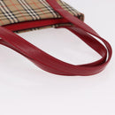 BURBERRY Nova Check Hand Bag Canvas Beige Gold Auth 191907-7