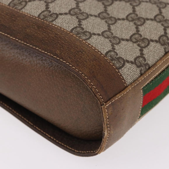 GUCCI GG Supreme Web Sherry Line Shoulder Bag PVC Beige Gold Auth 191908