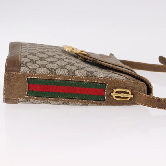 GUCCI GG Supreme Web Sherry Line Shoulder Bag PVC Beige Gold Auth 191908