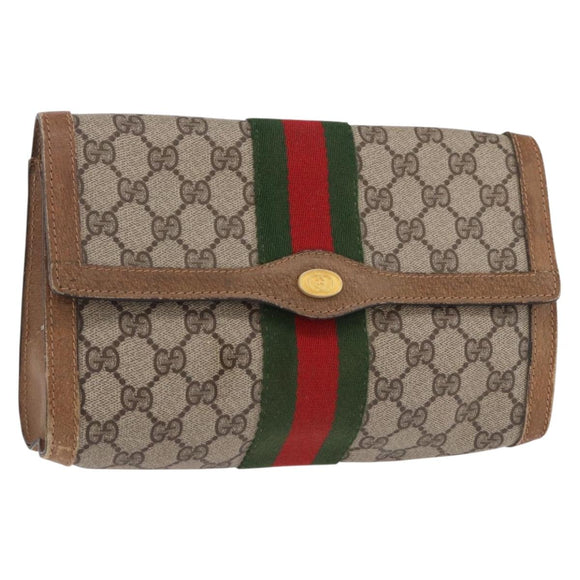 GUCCI GG Supreme Web Sherry Line Bag PVC Beige Red 41 014 3087 25 Auth 191909