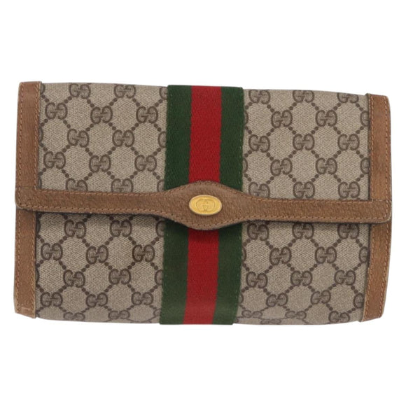 GUCCI GG Supreme Web Sherry Line Bag PVC Beige Red 41 014 3087 25 Auth 191909