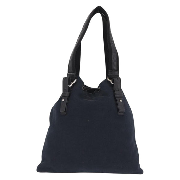 SAINT LAURENT Kahala Tote Bag Canvas Navy Silver Auth 191911