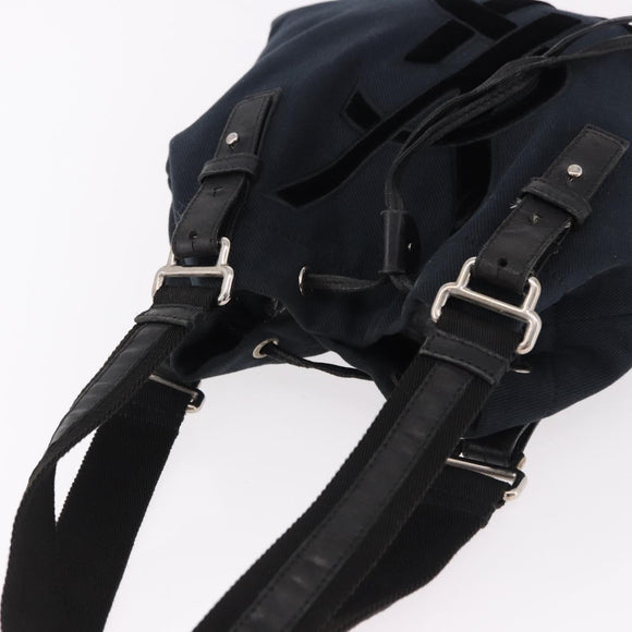 SAINT LAURENT Kahala Tote Bag Canvas Navy Silver Auth 191911