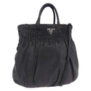 PRADA Hand Bag Leather 2way Black Silver Auth 191913A-1