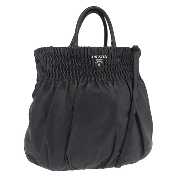 PRADA Hand Bag Leather 2way Black Silver Auth 191913A