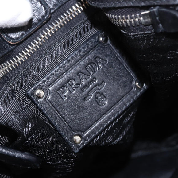 PRADA Hand Bag Leather 2way Black Silver Auth 191913A