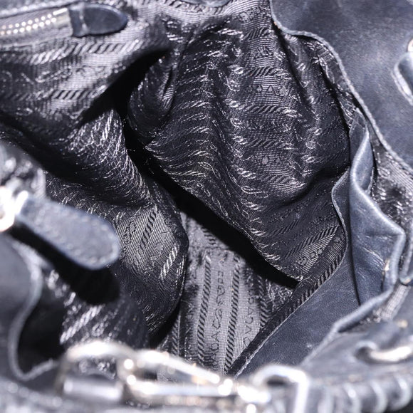 PRADA Hand Bag Leather 2way Black Silver Auth 191913A