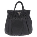 PRADA Hand Bag Leather 2way Black Silver Auth 191913A-13