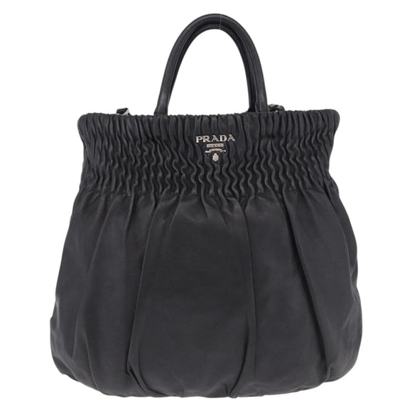 PRADA Hand Bag Leather 2way Black Silver Auth 191913A