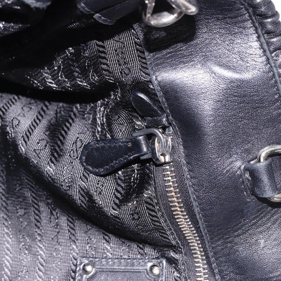 PRADA Hand Bag Leather 2way Black Silver Auth 191913A