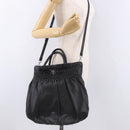 PRADA Hand Bag Leather 2way Black Silver Auth 191913A-24