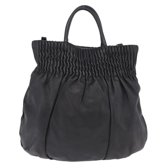 PRADA Hand Bag Leather 2way Black Silver Auth 191913A