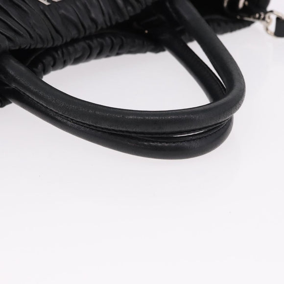 PRADA Hand Bag Leather 2way Black Silver Auth 191913A
