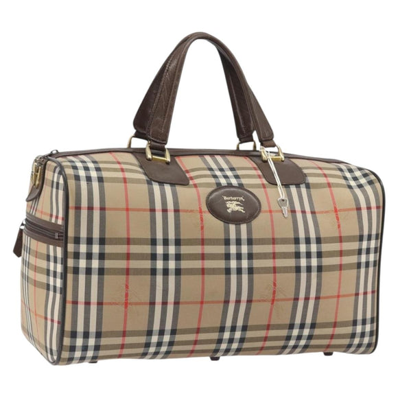 Burberrys Nova Check Boston Bag Canvas Beige Gold Auth 191914
