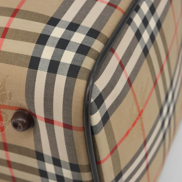 Burberrys Nova Check Boston Bag Canvas Beige Gold Auth 191914