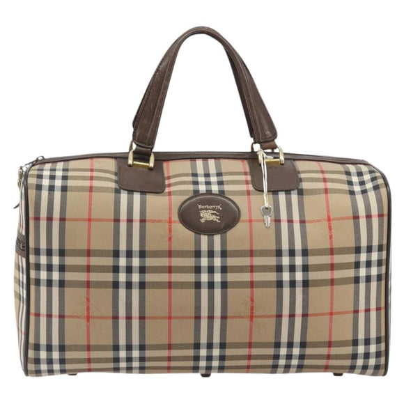 Burberrys Nova Check Boston Bag Canvas Beige Gold Auth 191914