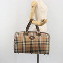 Burberrys Nova Check Boston Bag Canvas Beige Gold Auth 191914-22