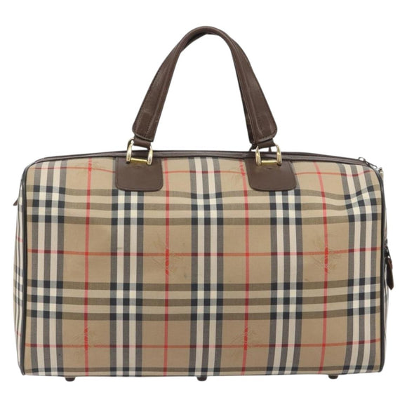 Burberrys Nova Check Boston Bag Canvas Beige Gold Auth 191914