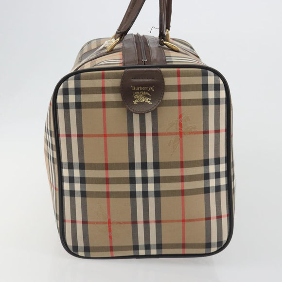 Burberrys Nova Check Boston Bag Canvas Beige Gold Auth 191914