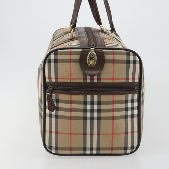 Burberrys Nova Check Boston Bag Canvas Beige Gold Auth 191914