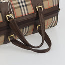 Burberrys Nova Check Boston Bag Canvas Beige Gold Auth 191914-7