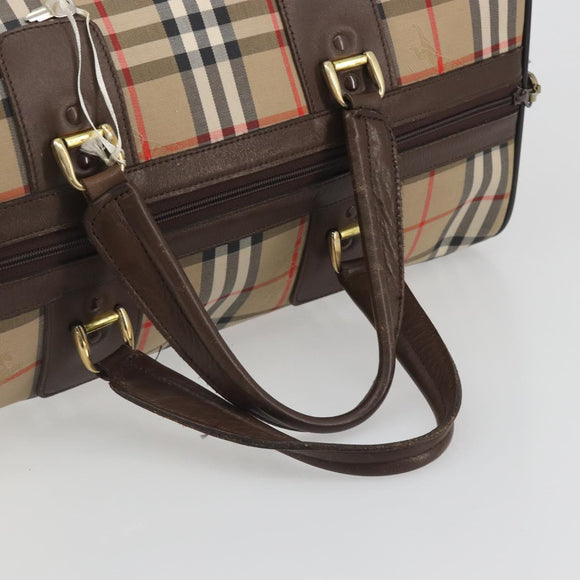 Burberrys Nova Check Boston Bag Canvas Beige Gold Auth 191914
