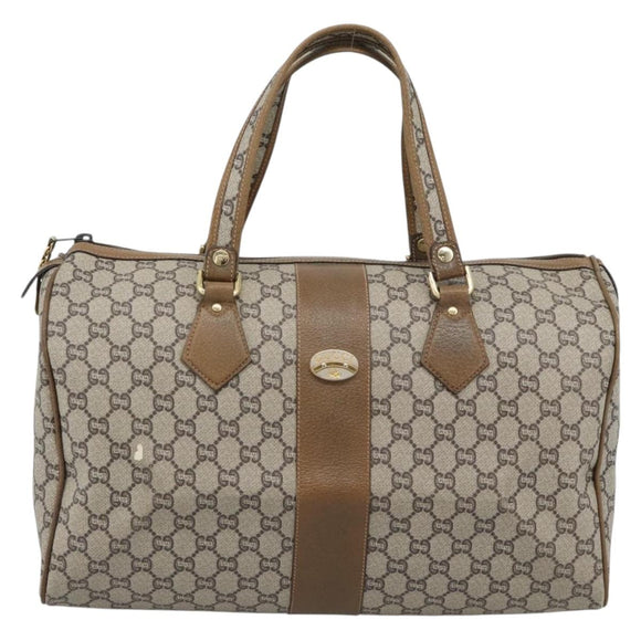 GUCCI GG Plus Supreme Boston Bag PVC Beige Gold Auth 191915