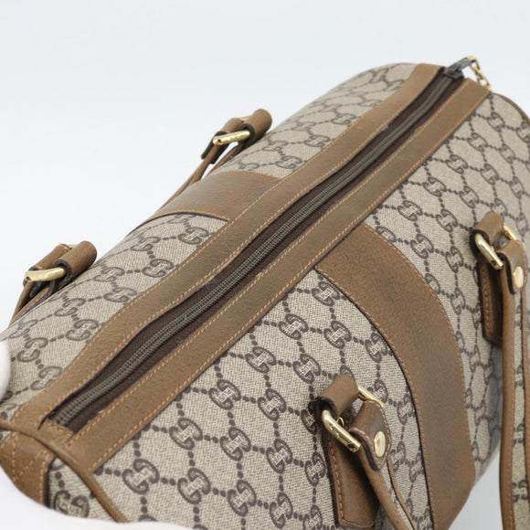 GUCCI GG Plus Supreme Boston Bag PVC Beige Gold Auth 191915