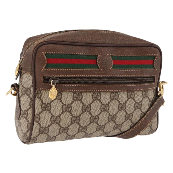 GUCCI GG Supreme Web Sherry Line Bag PVC Beige Gold 001 115 6655 Auth 191920