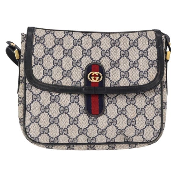 GUCCI GG Supreme Sherry Line Shoulder Bag PVC Navy Gold Auth 191923