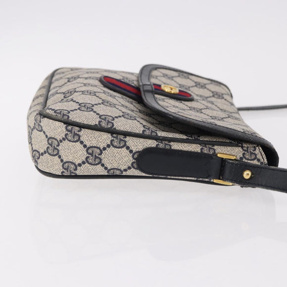 GUCCI GG Supreme Sherry Line Shoulder Bag PVC Navy Gold Auth 191923