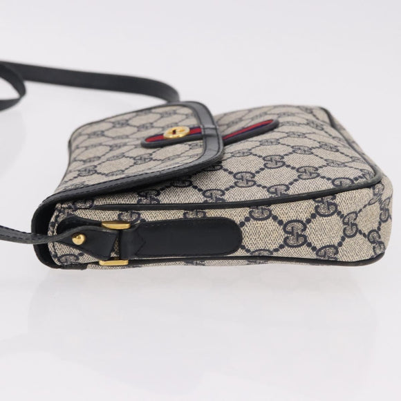 GUCCI GG Supreme Sherry Line Shoulder Bag PVC Navy Gold Auth 191923