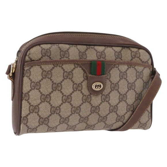 GUCCI GG Supreme Web Sherry Line Bag PVC Beige Gold 116 02 089 Auth 191925