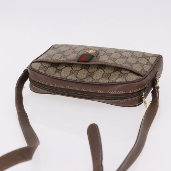 GUCCI GG Supreme Web Sherry Line Bag PVC Beige Gold 116 02 089 Auth 191925