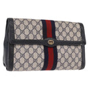 GUCCI GG Supreme Sherry Line Clutch Bag PVC Navy Gold Auth 191926-1