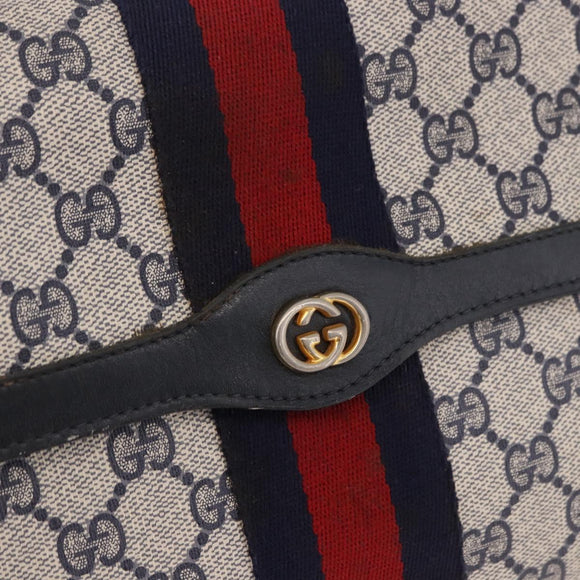 GUCCI GG Supreme Sherry Line Clutch Bag PVC Navy Gold Auth 191926