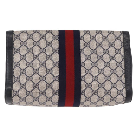 GUCCI GG Supreme Sherry Line Clutch Bag PVC Navy Gold Auth 191926