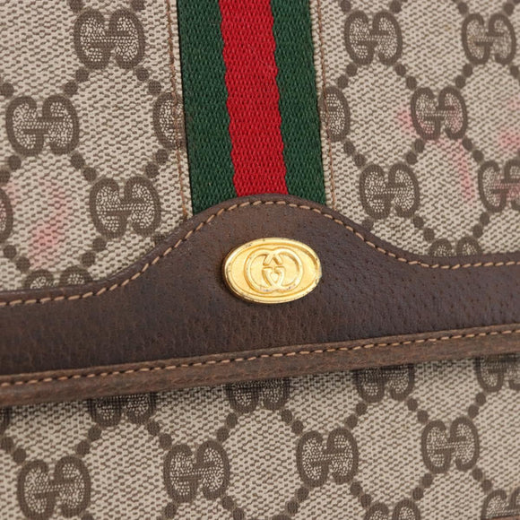 GUCCI GG Supreme Web Sherry Line Shoulder Bag PVC Beige Gold Auth 191927
