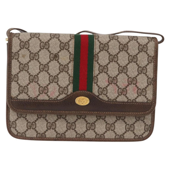 GUCCI GG Supreme Web Sherry Line Shoulder Bag PVC Beige Gold Auth 191927