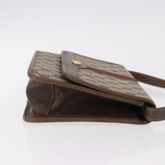 GUCCI GG Supreme Web Sherry Line Shoulder Bag PVC Beige Gold Auth 191927