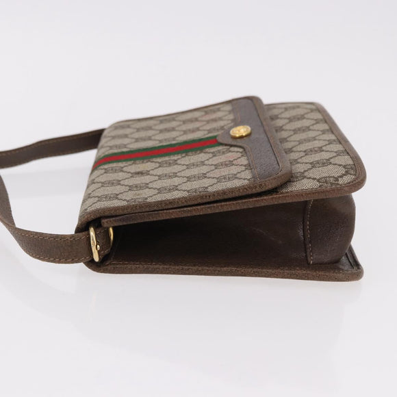 GUCCI GG Supreme Web Sherry Line Shoulder Bag PVC Beige Gold Auth 191927