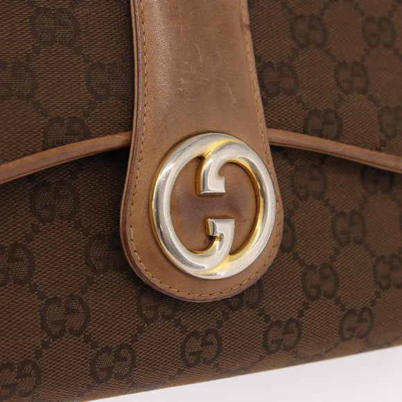 GUCCI GG Canvas Shoulder Bag Brown Gold Auth 191929