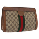 GUCCI GG Supreme Web Sherry Line Clutch Bag PVC Beige Auth 191932-1